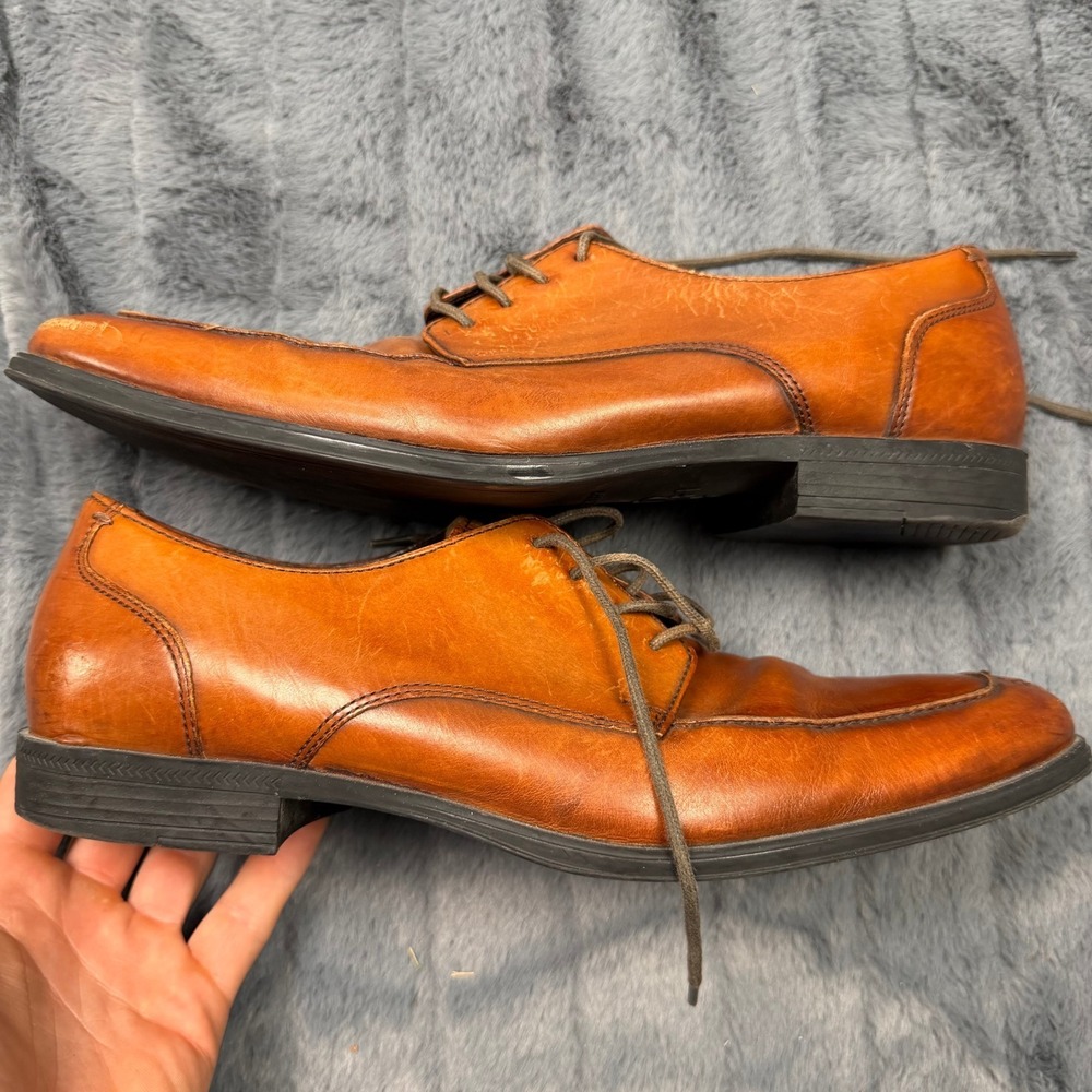 Cole Haan Nike Air Mens Tan Brown Leather Bicycle Toe Derby Dress Shoes C09161